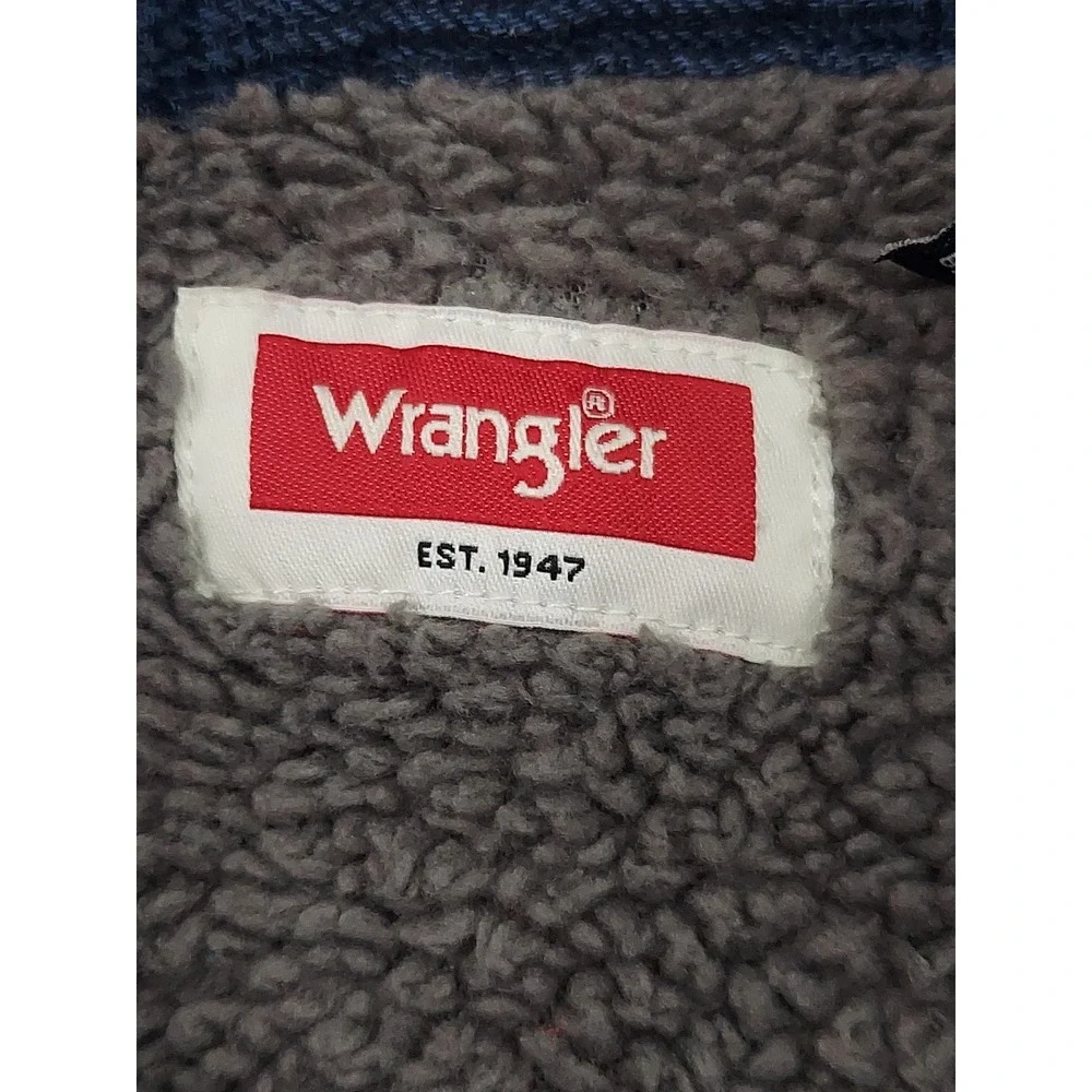 Wrangler Sherpa Lined Flannel Shirt Shacket Mens Medium Blue Plaid Button Front